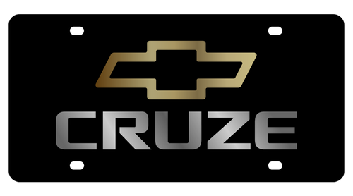 Chevrolet Cruze Gold Bowtie Outline Black Acrylic License Plate