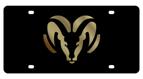 Dodge Ram Head Black Acrylic License Plate - Gold Logo