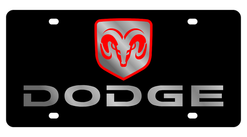 Dodge Ram Head Boxed Black Acrylic License Plate - Mirror Lettering