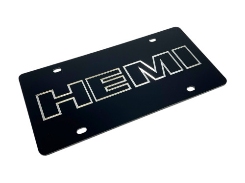 Hemi Black Acrylic License Plate - angled