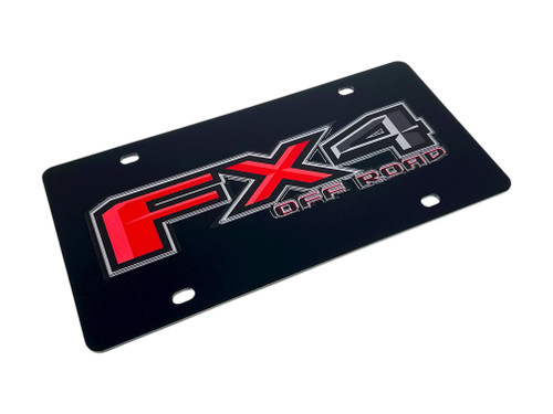 Ford FX4 Off Road Black Acrylic License Plate - angled