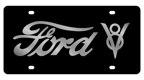 Ford V8 Script Black Acrylic License Plate