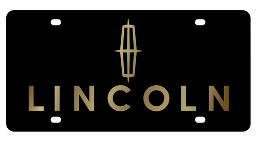 Lincoln Black Acrylic License Plate - Gold Logo/Lettering