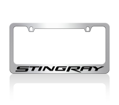 C7 Corvette Stingray Chrome License Plate Frame - Black Script