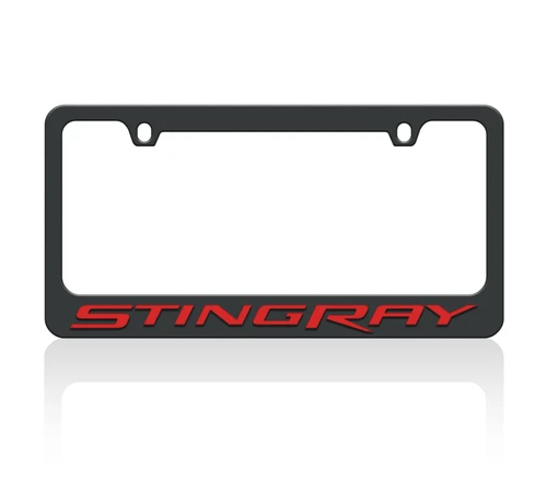 C7 Corvette Stingray Black License Plate Frame - Red Script
