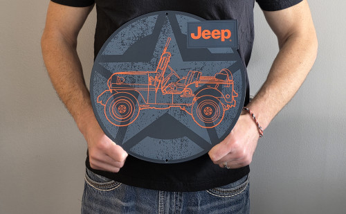 Jeep Orange With Star Metal Sign (holding in hand)