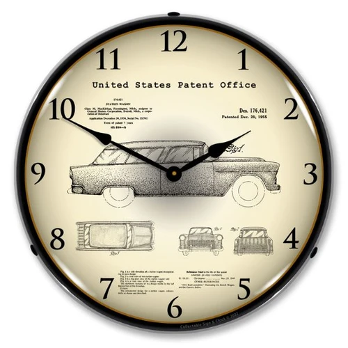 1955 Chevrolet Nomad Wagon Patent LED Backlit Clock