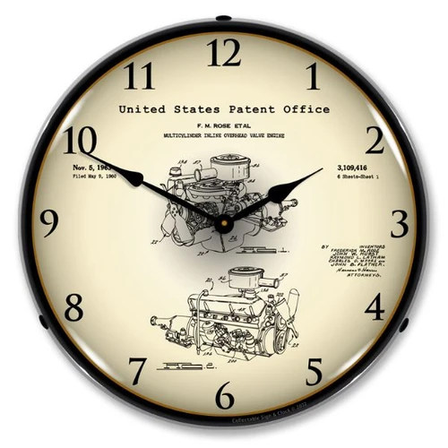 1960 Chrysler 220 Slant Six Engine Patent LED Backlit Clock