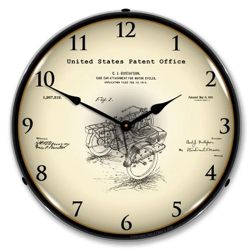 1913 Side Car for Motorcycles Patent LED Backlit Clock