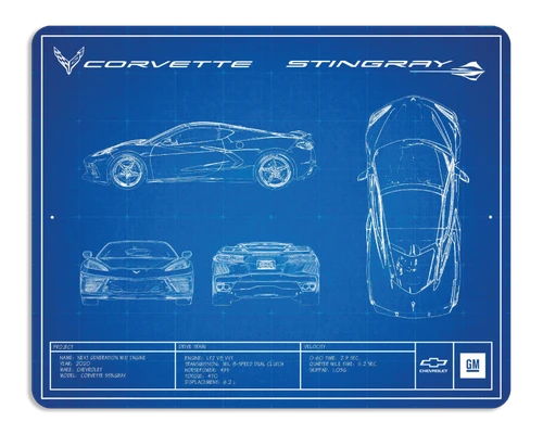 C8 Corvette Blueprint Metal Print Wall Sign