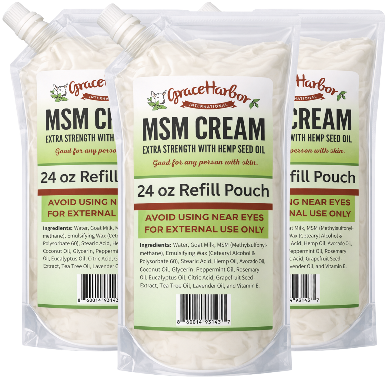 Extra Strength MSM Cream 24 oz Refill Pouch 3-Pack