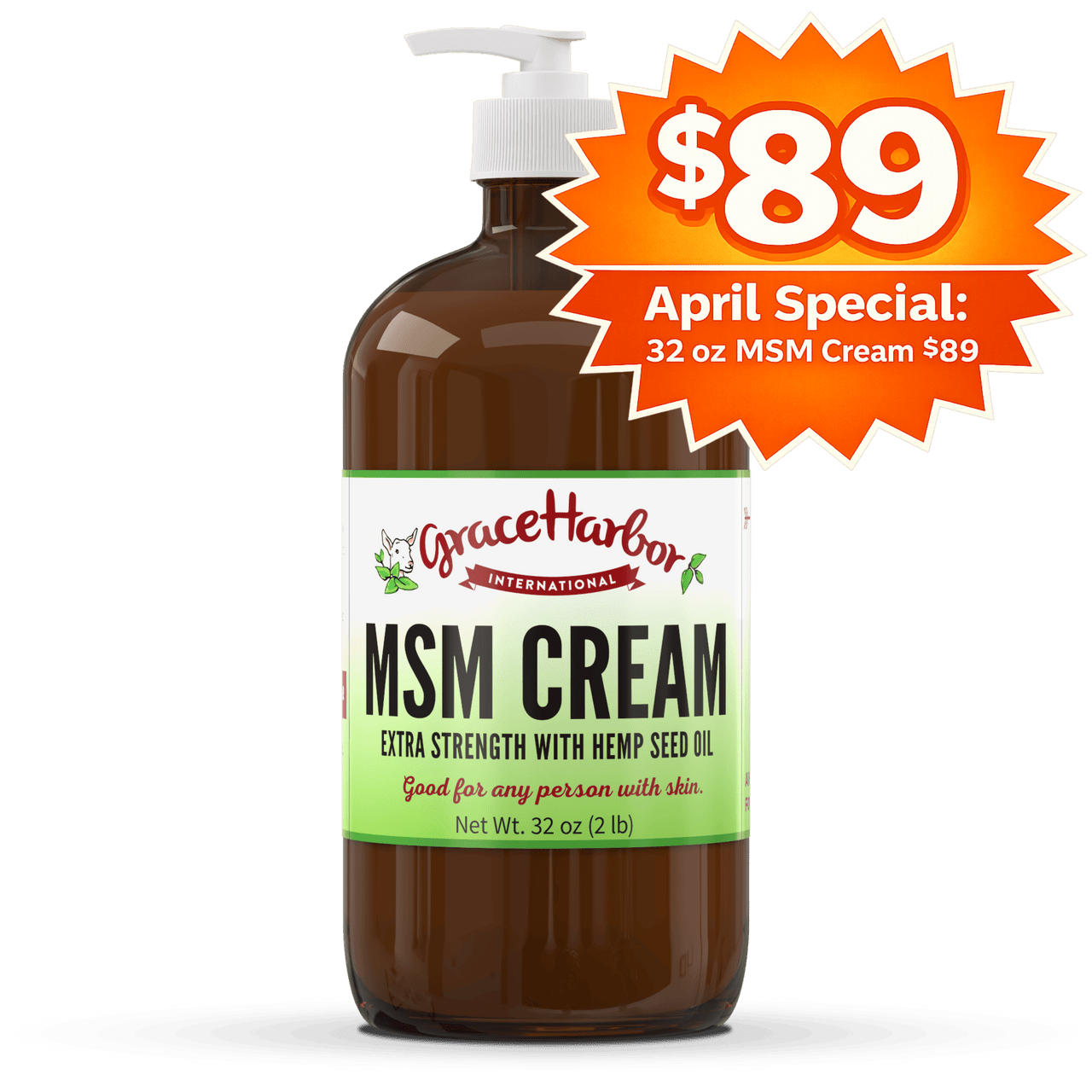 Extra Strength MSM Cream 32 oz Pump Single April Special