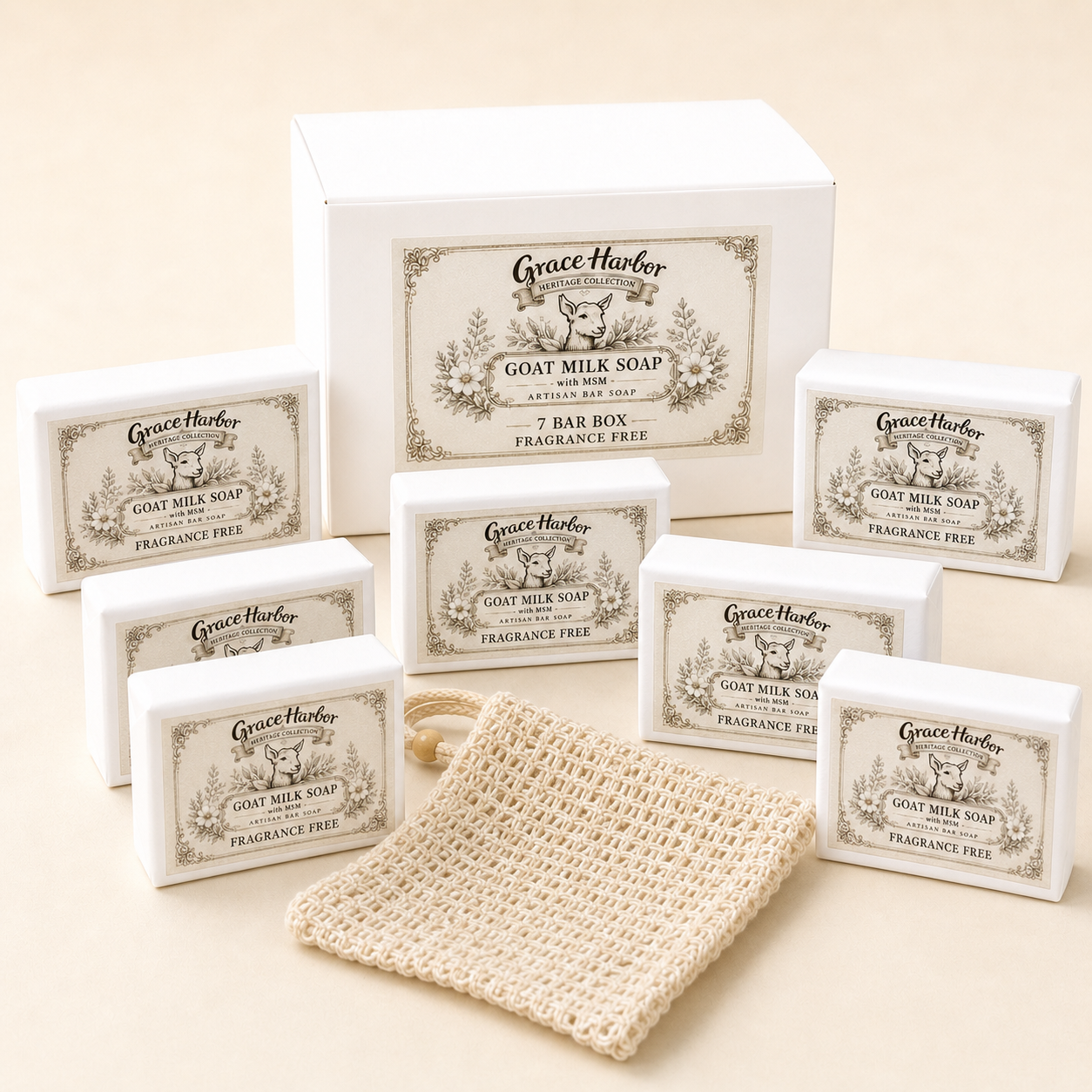 Grace Harbor Goat Milk Soap with MSM Fragrance Free 7 bar box