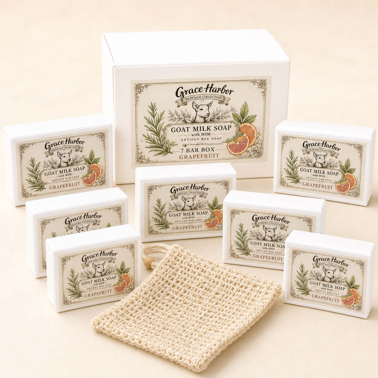 Grace Harbor Goat Milk Soap with MSM Grapefruit 7 bar box