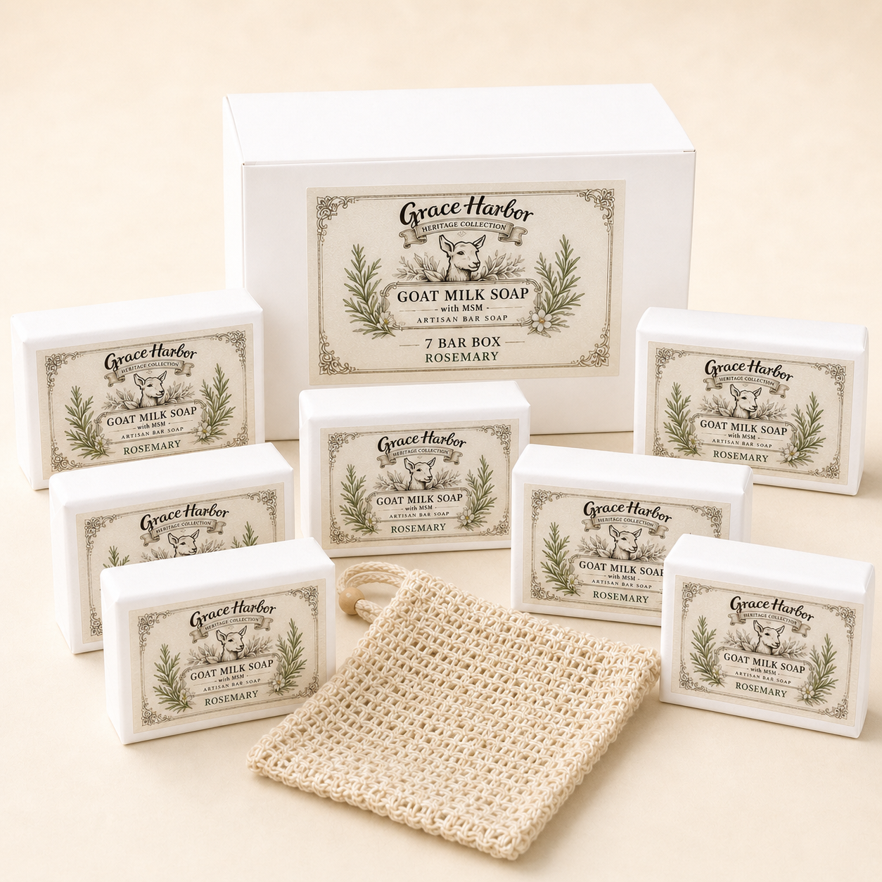 Grace Harbor Goat Milk Soap with MSM Rosemary 7 bar box
