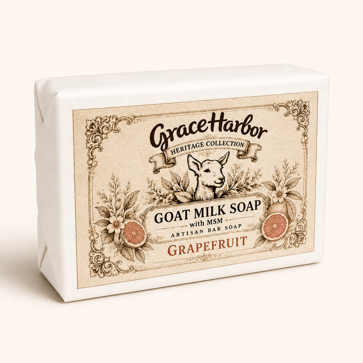 Grace Harbor Goat Milk Soap with MSM Grapefruit artisan bar soap