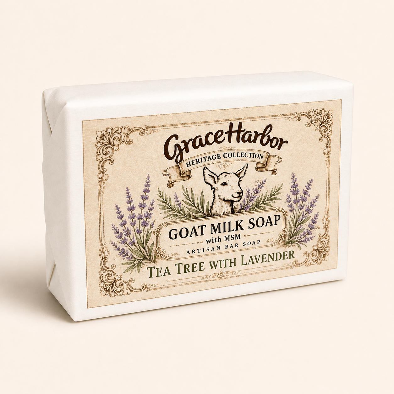 Grace Harbor Goat Milk Soap with MSM Tea Tree with Lavender artisan bar soap