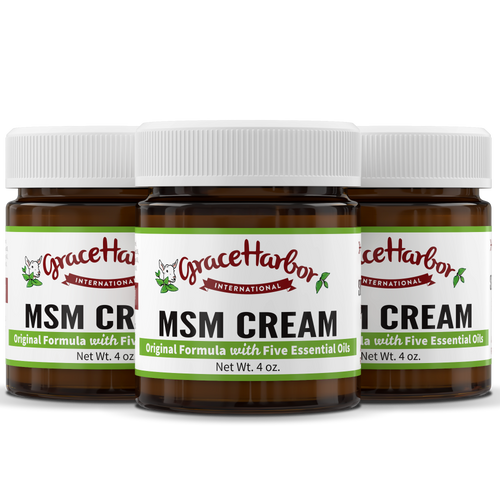 Original MSM Cream buy 2 get 1 free bundle with three 4 oz amber glass jars by Grace Harbor