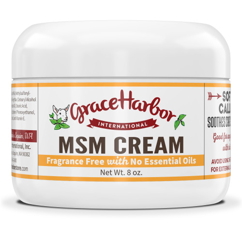 Fragrance-Free MSM Cream 8 oz jar with goat milk and MSM, unscented topical cream