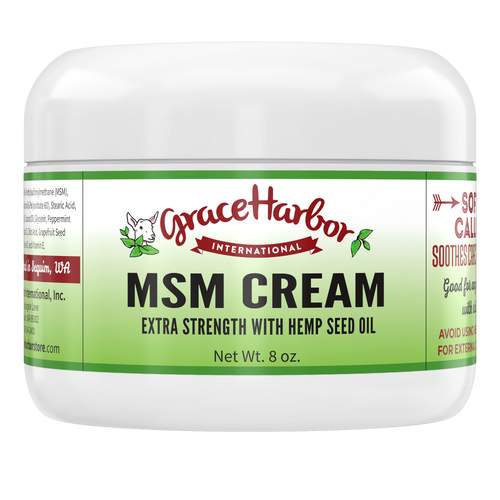Extra Strength MSM Cream  8 ounce plastic jar by Grace Harbor, for everyday care