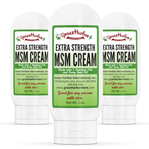 Extra Strength MSM Cream value bundle with three 8 ounce plastic jars by Grace Harbor, best seller multi pack for everyday care