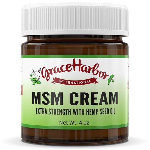 Extra Strength MSM Cream 4 oz amber glass jar by Grace Harbor