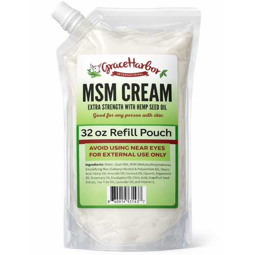 Main image of Extra Strength MSM Cream in 32 Ounce refill pouch.