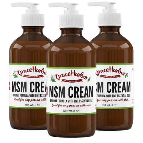 Original MSM Cream buy 2 get 1 free bundle with three 8 oz pump bottles by Grace Harbor