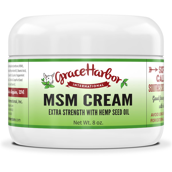 Extra Strength MSM Cream 8 ounce plastic jar by Grace Harbor, goat milk topical cream with clean ingredients for daily skin comfort
