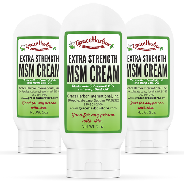 Extra Strength MSM Cream value bundle with three 8 ounce plastic jars by Grace Harbor, best seller multi pack for everyday care