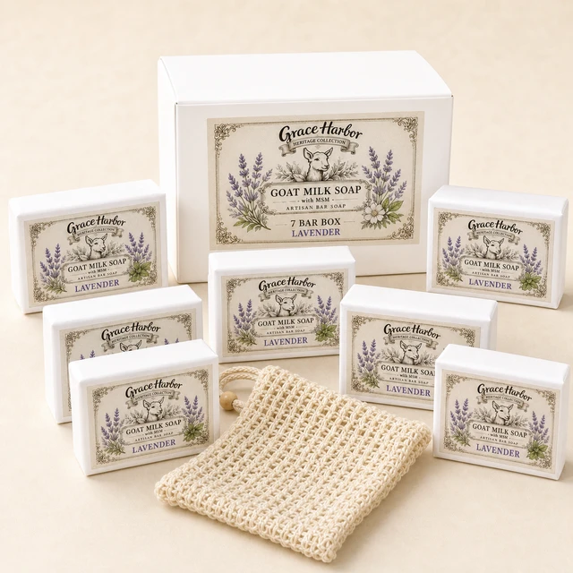 Grace Harbor Goat Milk Soap with MSM Lavender 7 bar box