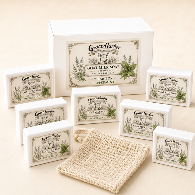 Grace Harbor Goat Milk Soap with MSM Peppermint 7 bar box