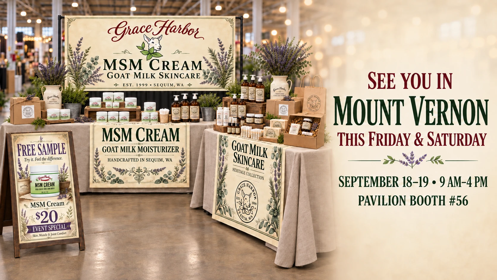 Visit Grace Harbor at the Skagit County Fall Garage Sale in Mount Vernon, September 18 and 19 from 9 AM to 4 PM, Pavilion Booth 56.