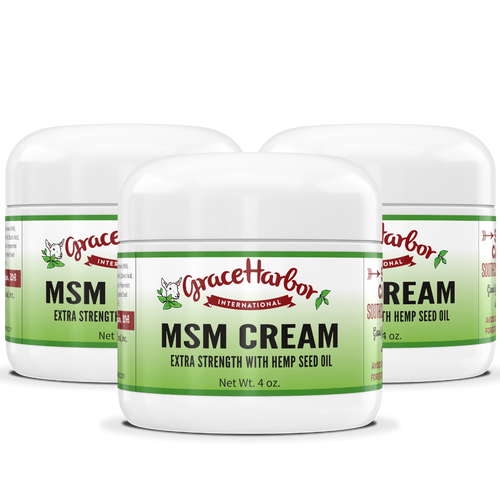 Extra Strength MSM Cream Three 4 Ounce Plastic Jars - Grace Harbor