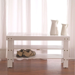 Solid Wood Shoe Rack Entryway Storage Bench in White Q280-WSB519846