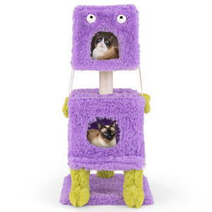 Cute Monster-Themed Cat Tower with 2 Private Condos for Small Place-Purple B593-PV10189