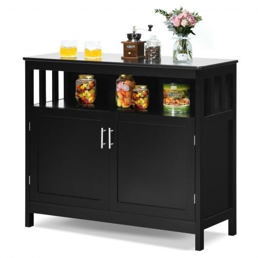 Kitchen Buffet Server Sideboard Storage Cabinet with 2 Doors and Shelf-Black - Color: Black D681-JV10037BK