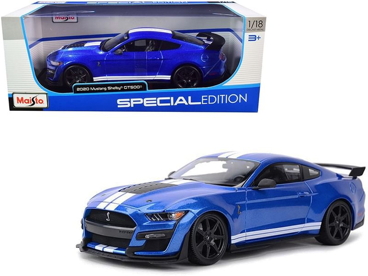 2020 Ford Mustang Shelby GT500 Blue Metallic with White Stripes "Special Edition" 1/18 Diecast Mode F977-31388bl