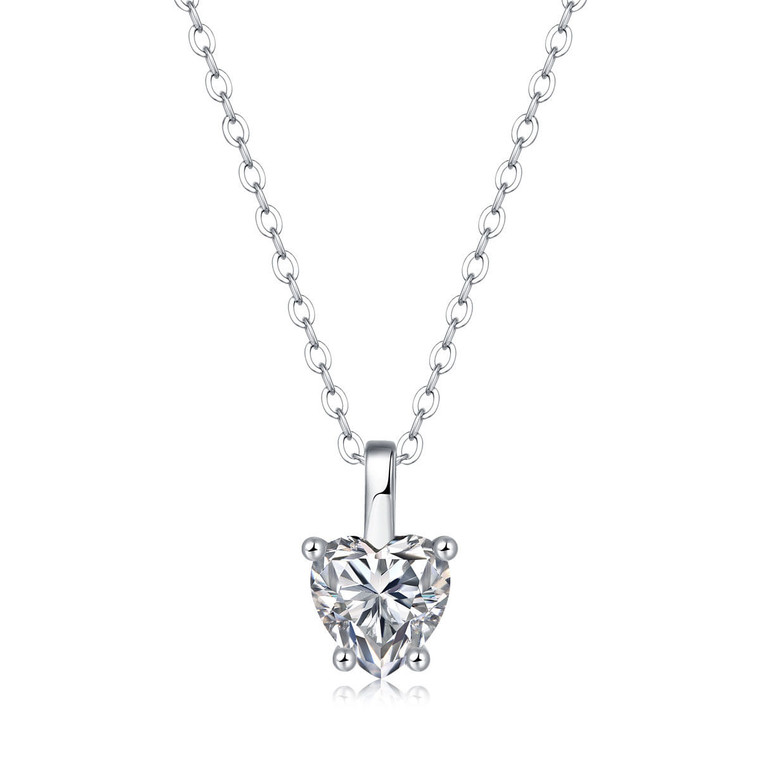Casual Moissanite CZ Heart Dangle 925 Sterling Silver Necklace R866-JZ_667859567982