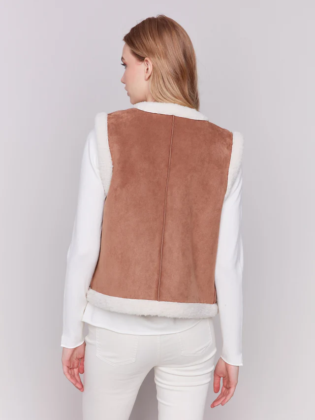 Reversible Faux Fur & Suede Vest - Ecru-Charlie B