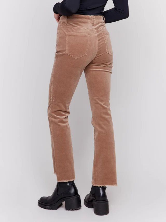 Bootcut Corduroy Pants with Asymmetrical Hem-Charlie B