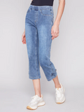 Cropped Pull-On Twill Pants with Hem Tab -Charlie B