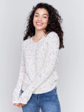 Knit V Neck Cream Multi Sweater-Charlie B 