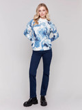 Printed Mock Neck Sweater-Navy Storm-charlie B