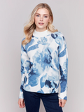 Printed Mock Neck Sweater-Navy Storm-charlie B