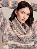 Two-Tone Yarn Color Cowl-Neck Sweater - Denim-Charlie B