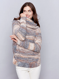 Two-Tone Yarn Color Cowl-Neck Sweater - Denim-Charlie B