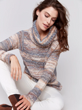 Two-Tone Yarn Color Cowl-Neck Sweater - Denim-Charlie B