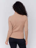 Ribbed Knit Mock Neck Sweater - Navy-Charlie B