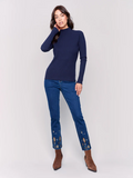 Ribbed Knit Mock Neck Sweater - Navy-Charlie B